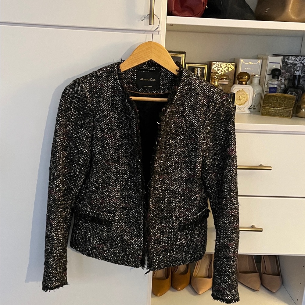 Massimo Dutti Black, gold and burgundy Tweed Jacket
